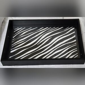 Zebra Serving Tray Wooden w/ Glass Insert Many Uses NWT 15" X 10" X 1.7"